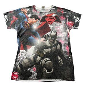 Batman v Superman Dawn of Justice Shirt Mens XL Gray Graphic Tee AOP DC Comics